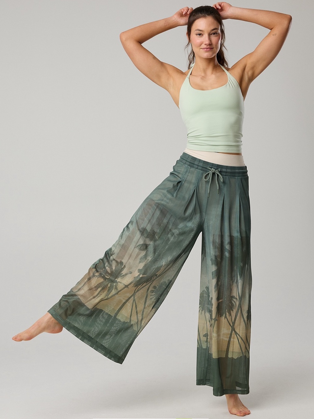 NWT Aerie Super Wide Leg Palm-Print Sheer Mesh Pants Size S